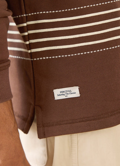 Men's Long Sleeve Rugby Polo Shirt - Cotton - Brown Stripe | Percival