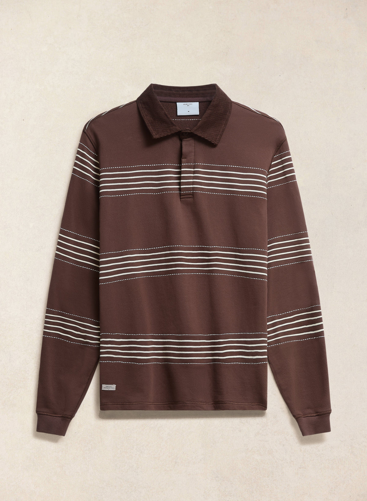 Men's Long Sleeve Rugby Polo Shirt - Cotton - Brown Stripe | Percival