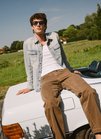 Men's Denim Western Shirt - Cotton - Stone Wash | Percival