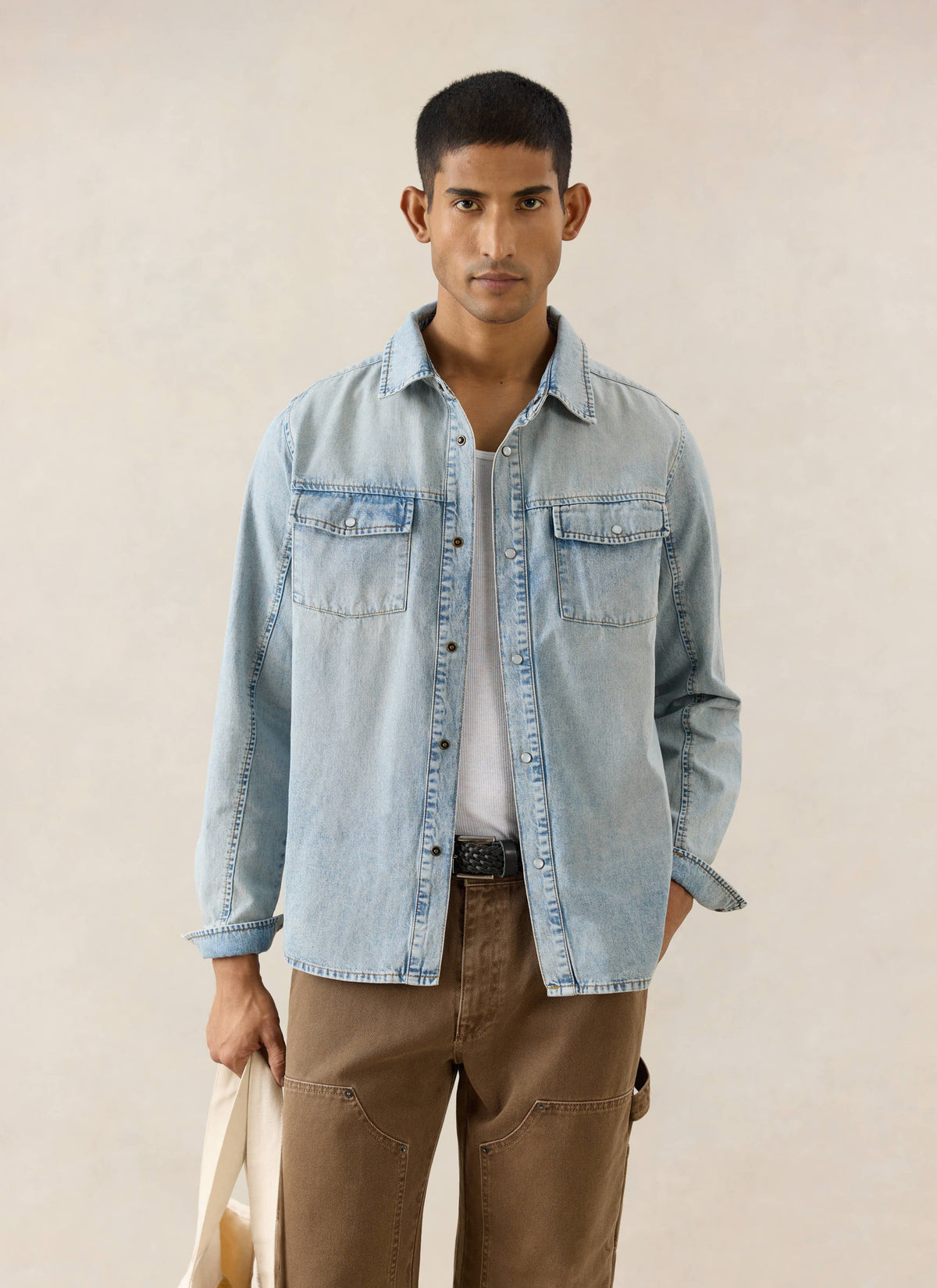 Men's Denim Western Shirt - Cotton - Stone Wash | Percival