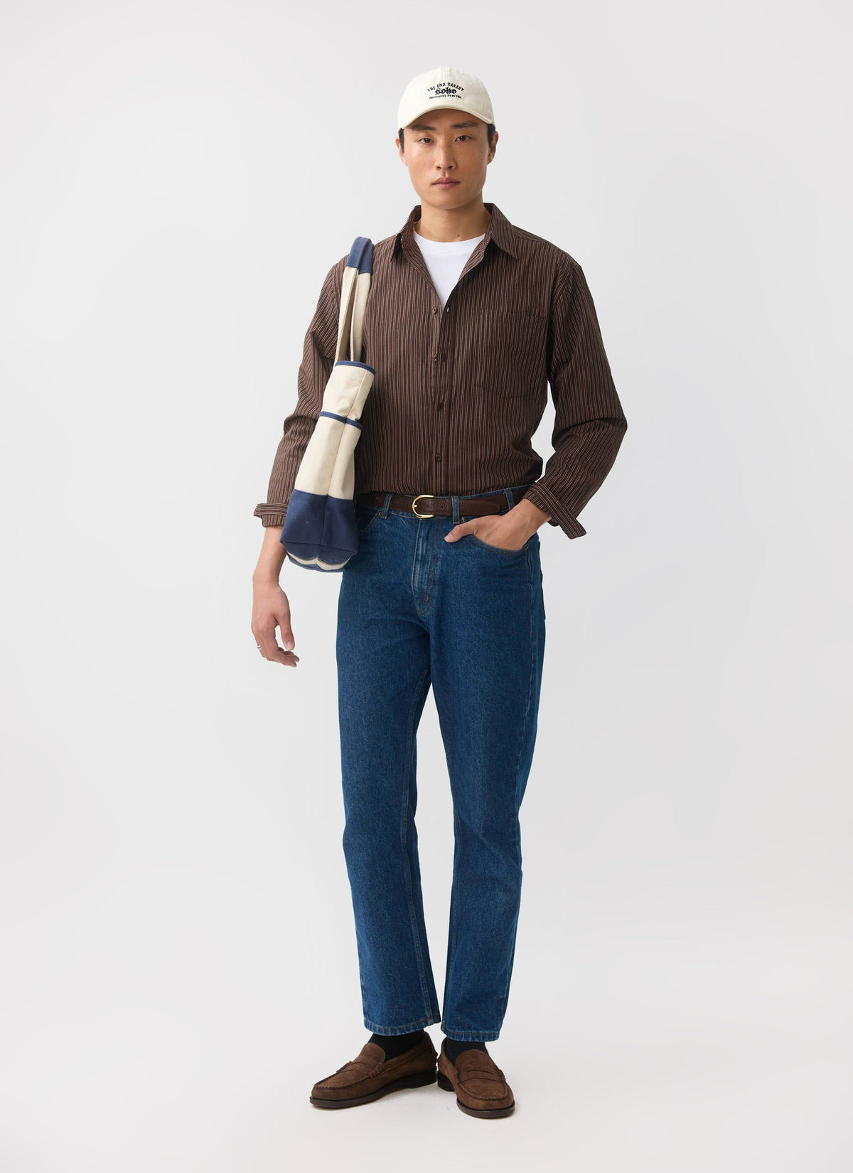 Clancy Striped Long Sleeve Shirt - Cotton - Brown | Percival