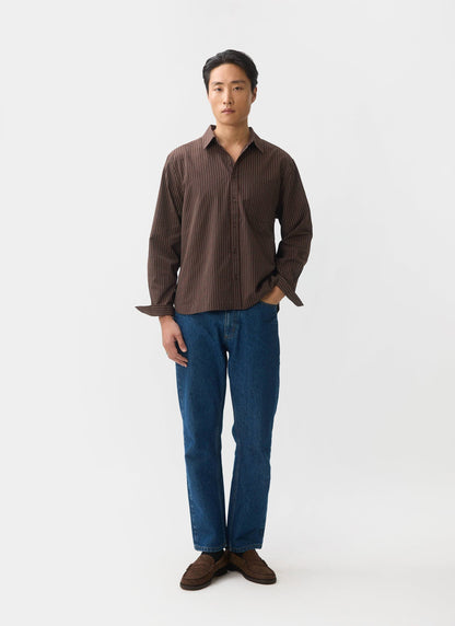 Clancy Striped Long Sleeve Shirt - Cotton - Brown | Percival