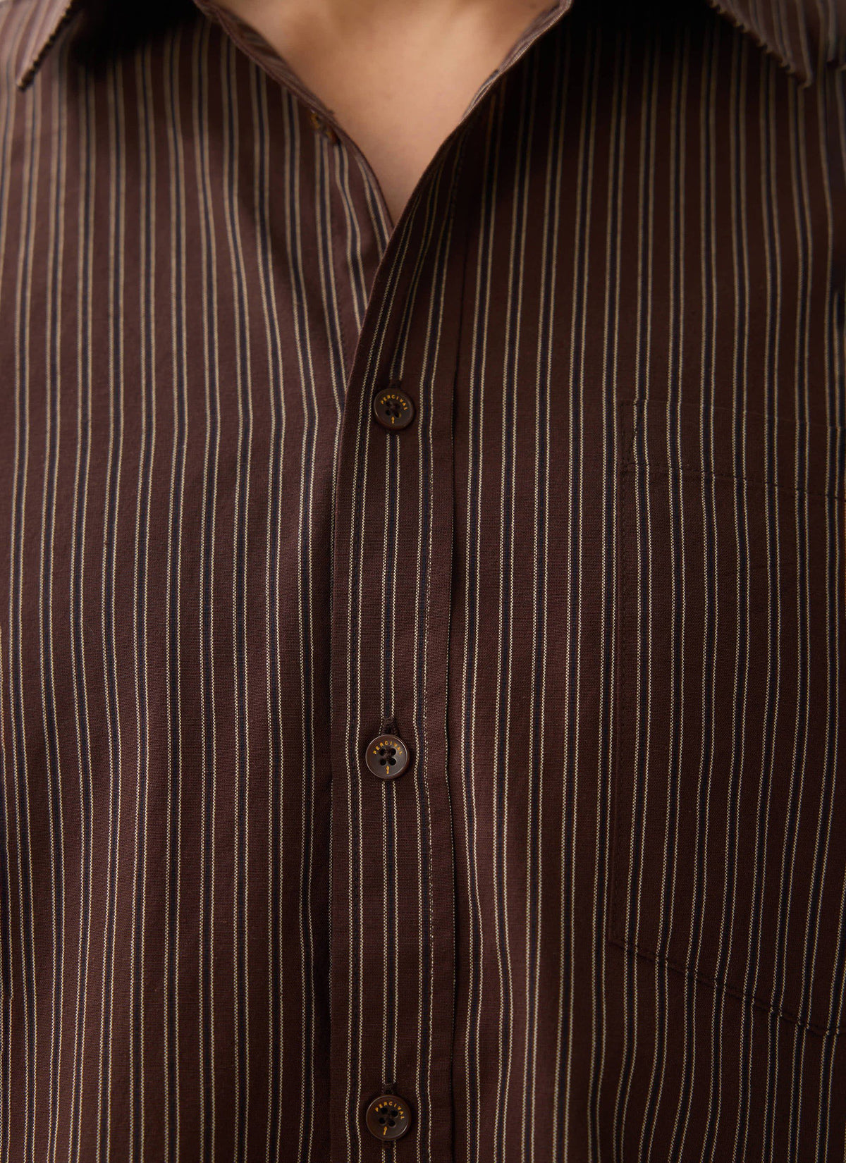 Clancy Striped Long Sleeve Shirt - Cotton - Brown | Percival