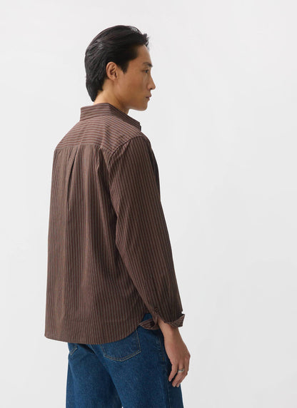 Clancy Striped Long Sleeve Shirt - Cotton - Brown | Percival