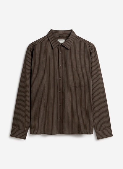 Clancy Striped Long Sleeve Shirt - Cotton - Brown | Percival