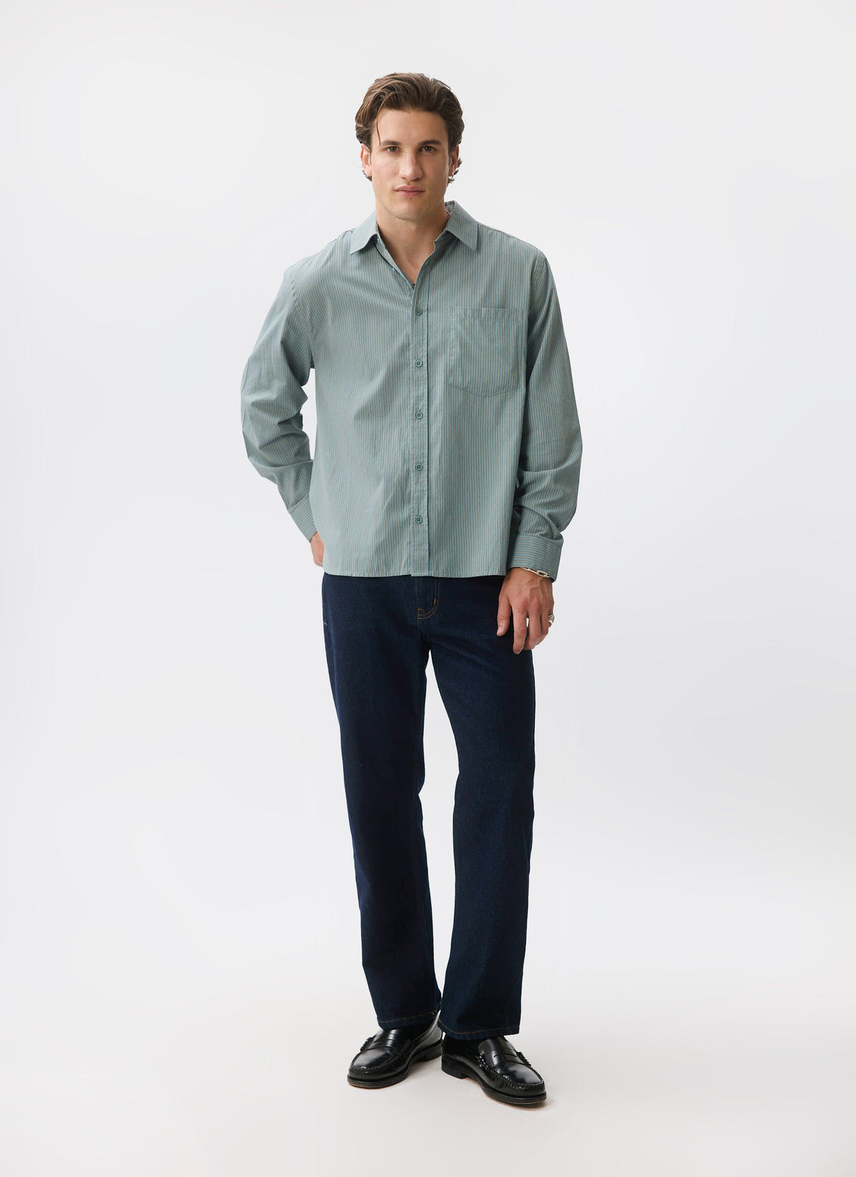 Clancy Striped Long Sleeve Shirt - Cotton - Blue | Percival