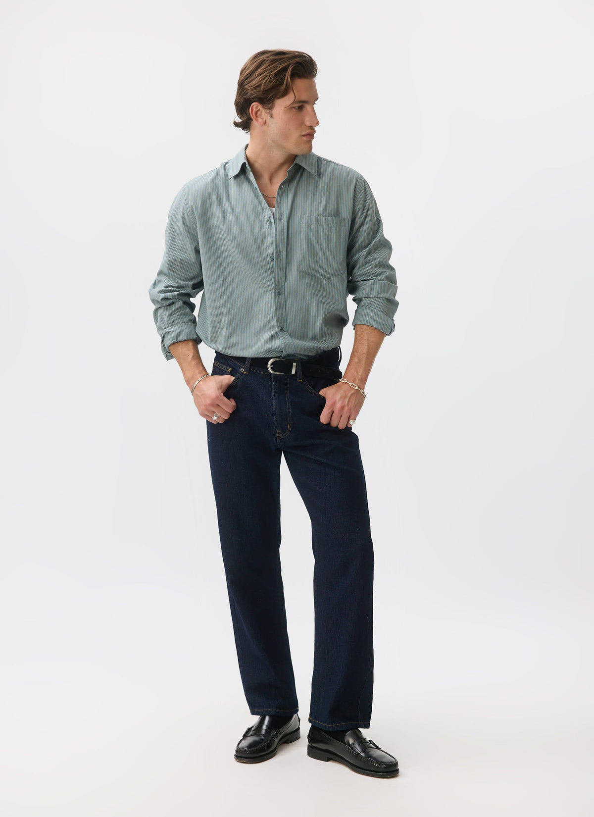 Clancy Striped Long Sleeve Shirt - Cotton - Blue | Percival