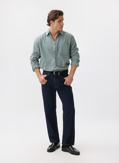 Clancy Striped Long Sleeve Shirt - Cotton - Blue | Percival