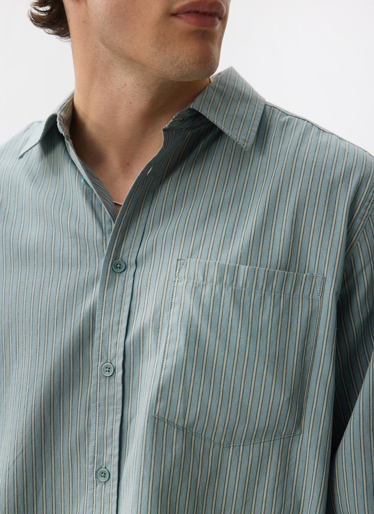 Clancy Striped Long Sleeve Shirt - Cotton - Blue | Percival