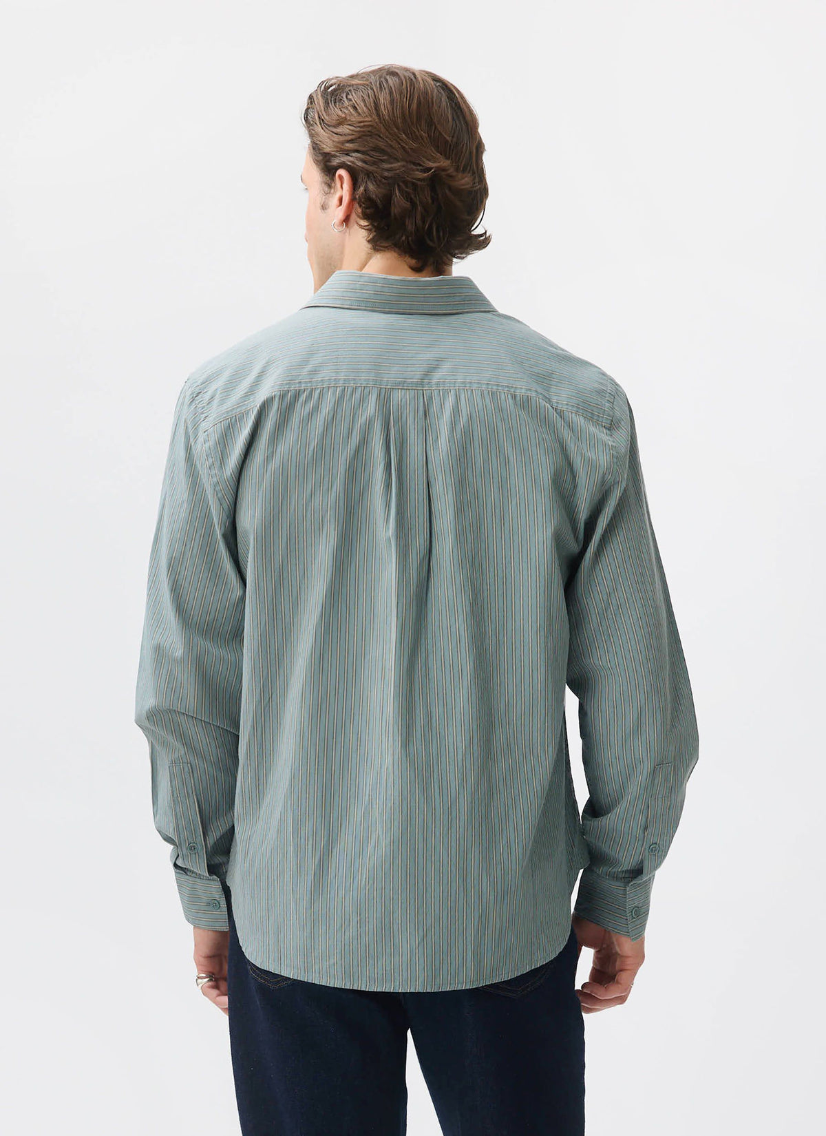Clancy Striped Long Sleeve Shirt - Cotton - Blue | Percival