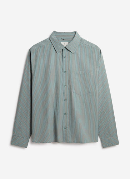 Clancy Striped Long Sleeve Shirt - Cotton - Blue | Percival