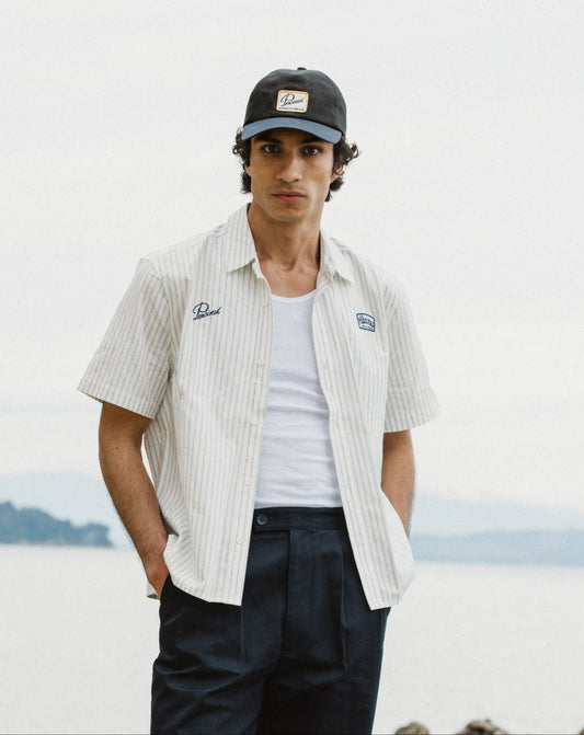 Men's Embroidered Shirt: Lucia - Cotton - Cream Stripe | Percival