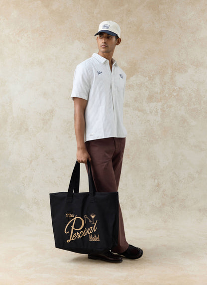 Men's Embroidered Shirt: Lucia - Cotton - Cream Stripe | Percival