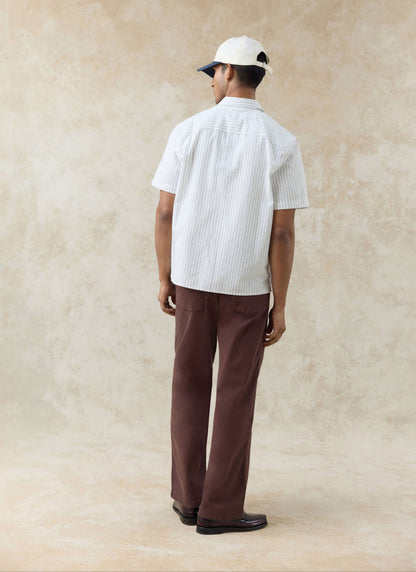 Men's Embroidered Shirt: Lucia - Cotton - Cream Stripe | Percival