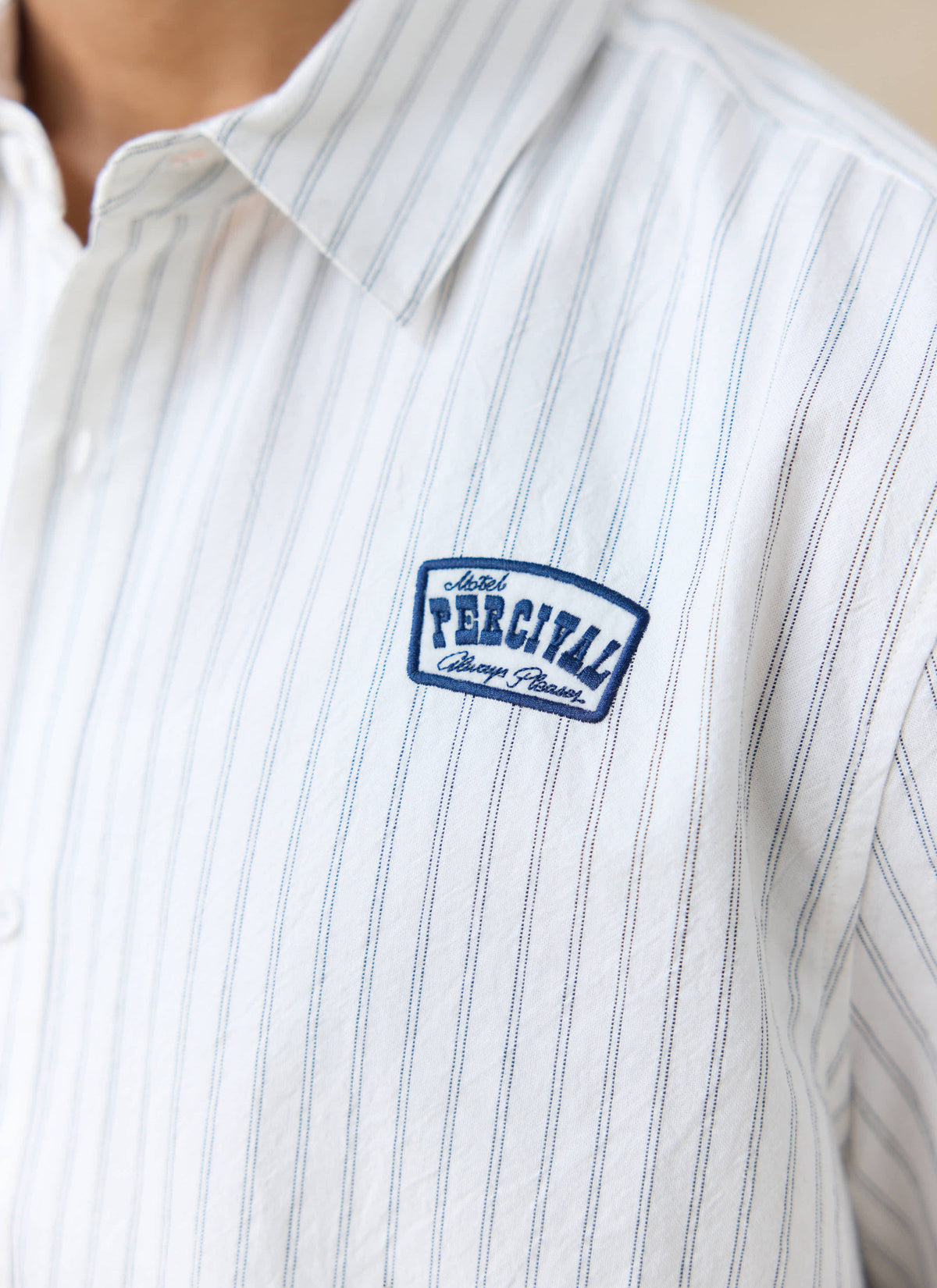 Men's Embroidered Shirt: Lucia - Cotton - Cream Stripe | Percival
