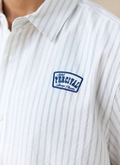 Men's Embroidered Shirt: Lucia - Cotton - Cream Stripe | Percival