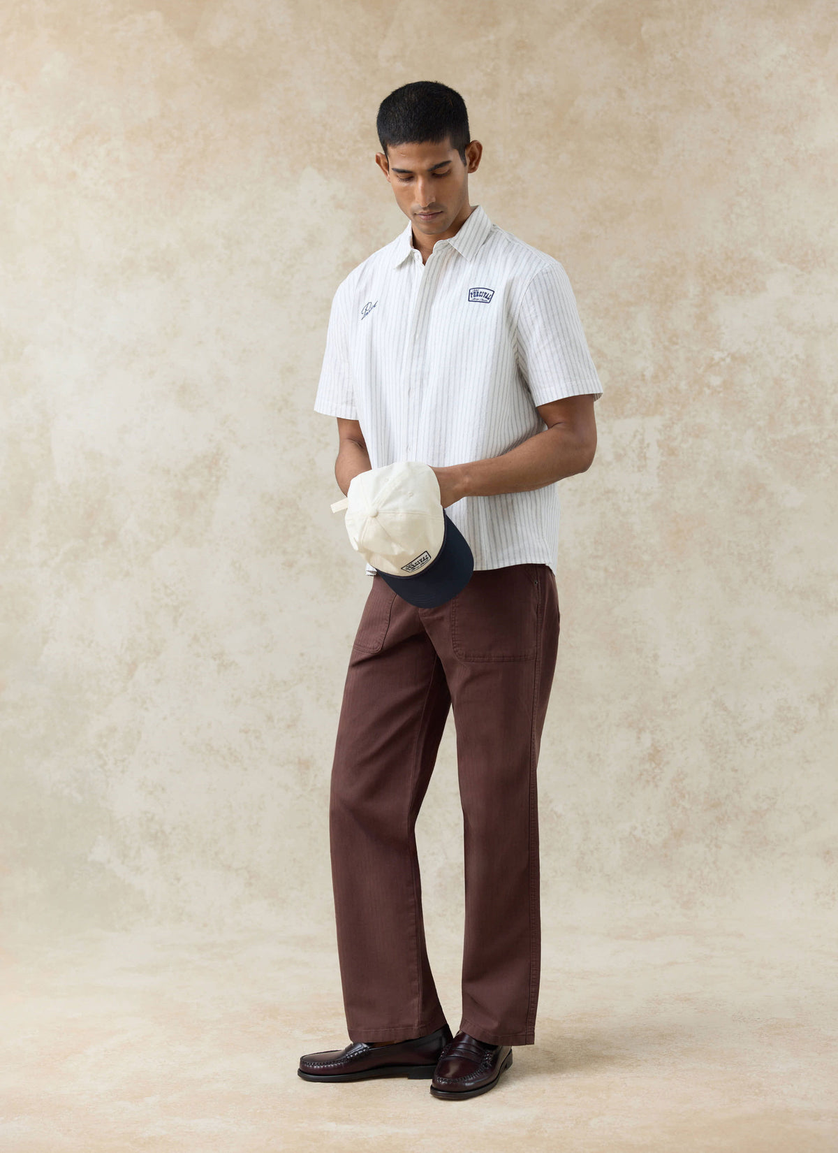 Men's Embroidered Shirt: Lucia - Cotton - Cream Stripe | Percival