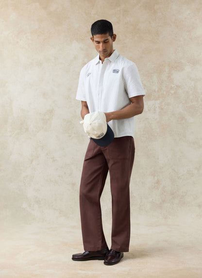 Men's Embroidered Shirt: Lucia - Cotton - Cream Stripe | Percival