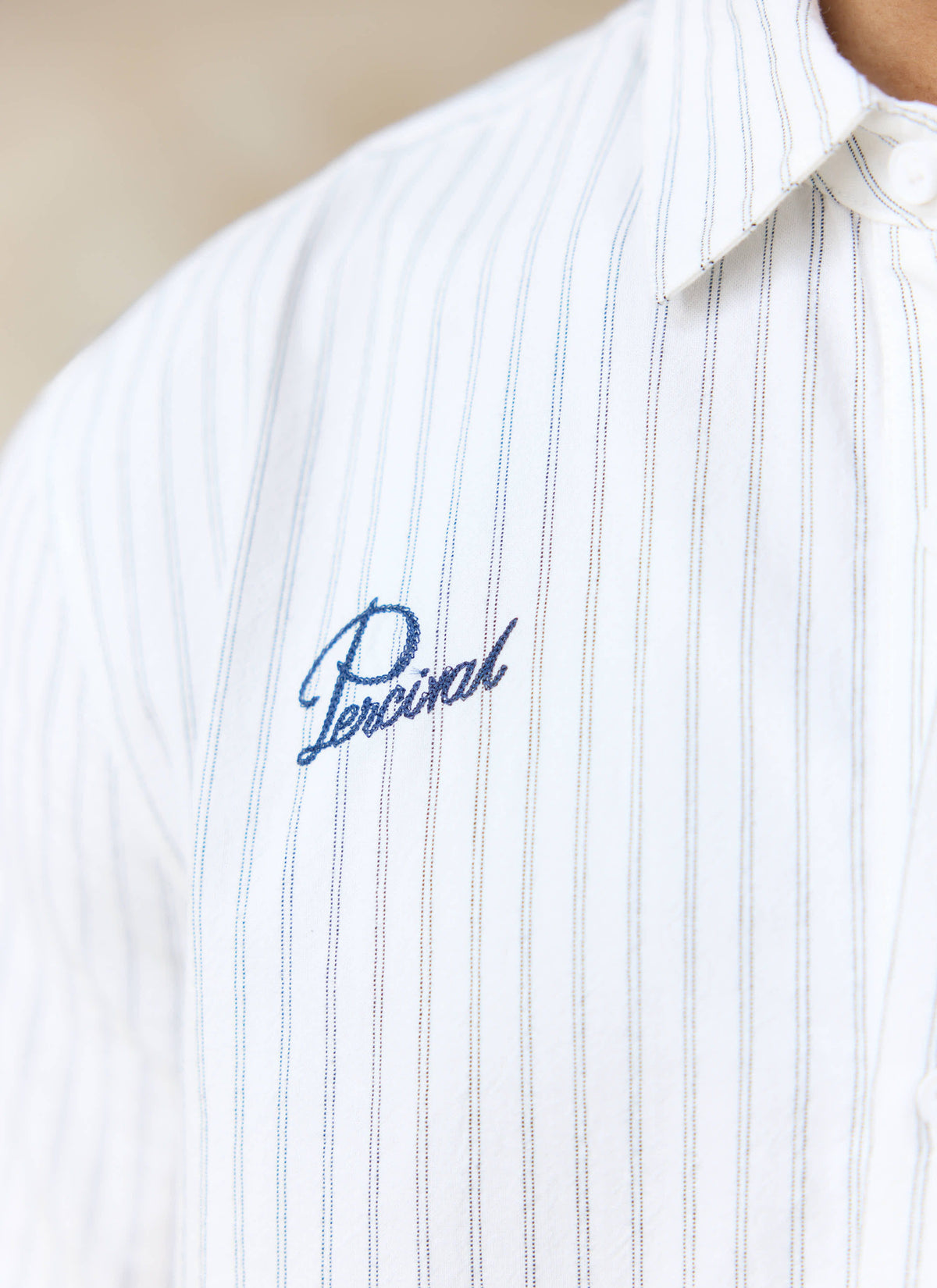 Men's Embroidered Shirt: Lucia - Cotton - Cream Stripe | Percival