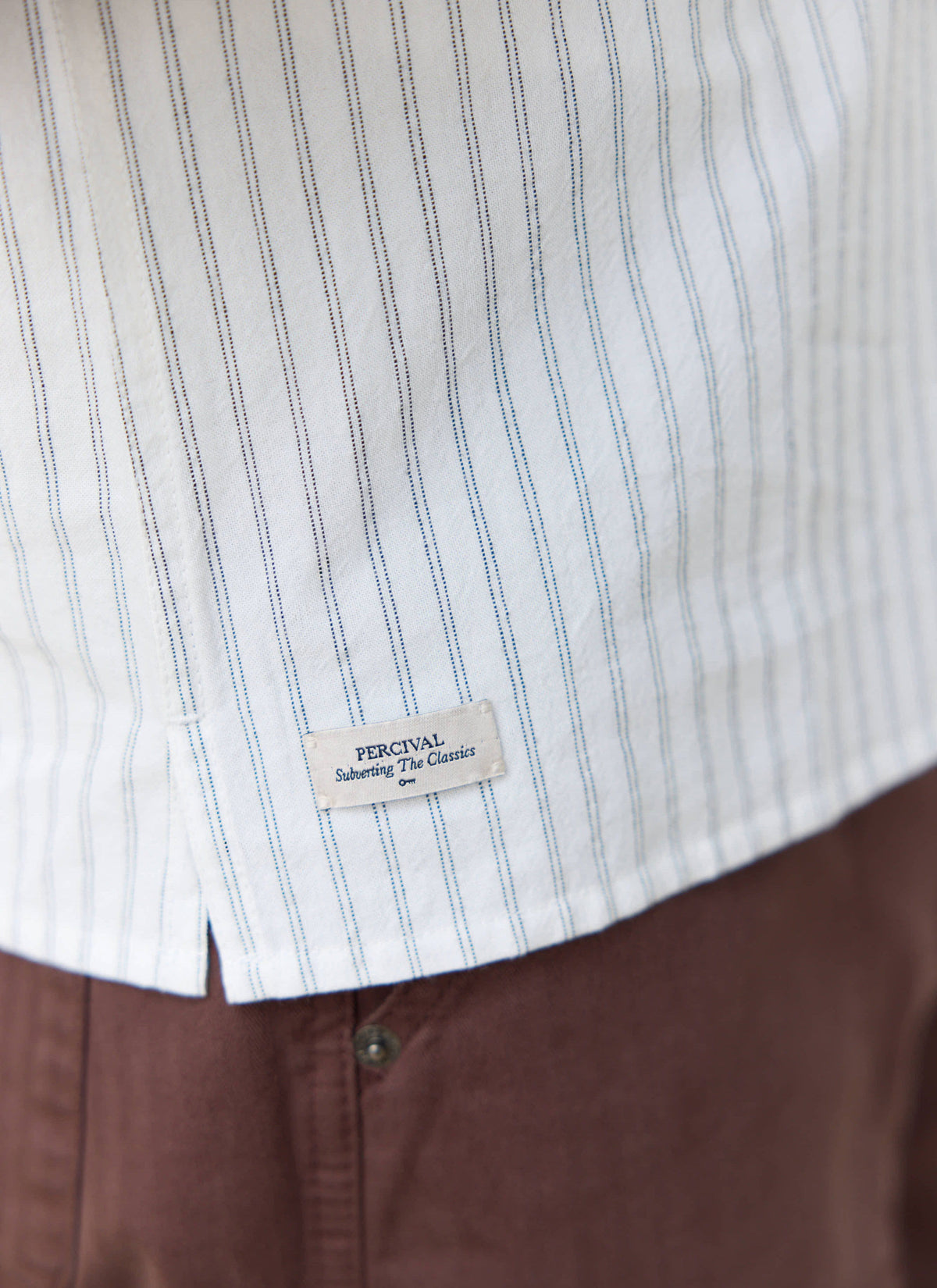 Men's Embroidered Shirt: Lucia - Cotton - Cream Stripe | Percival