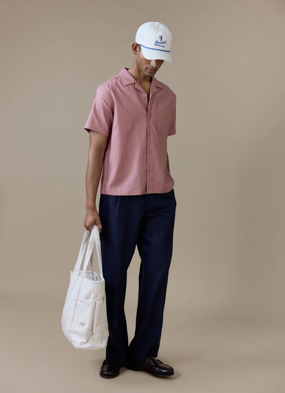 Men's Short Sleeve Cuban Shirt - Linen Blend - Dusty Pink | Percival