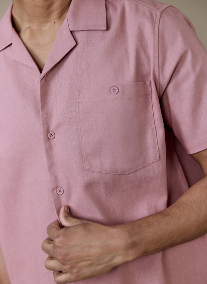 Men's Short Sleeve Cuban Shirt - Linen Blend - Dusty Pink | Percival