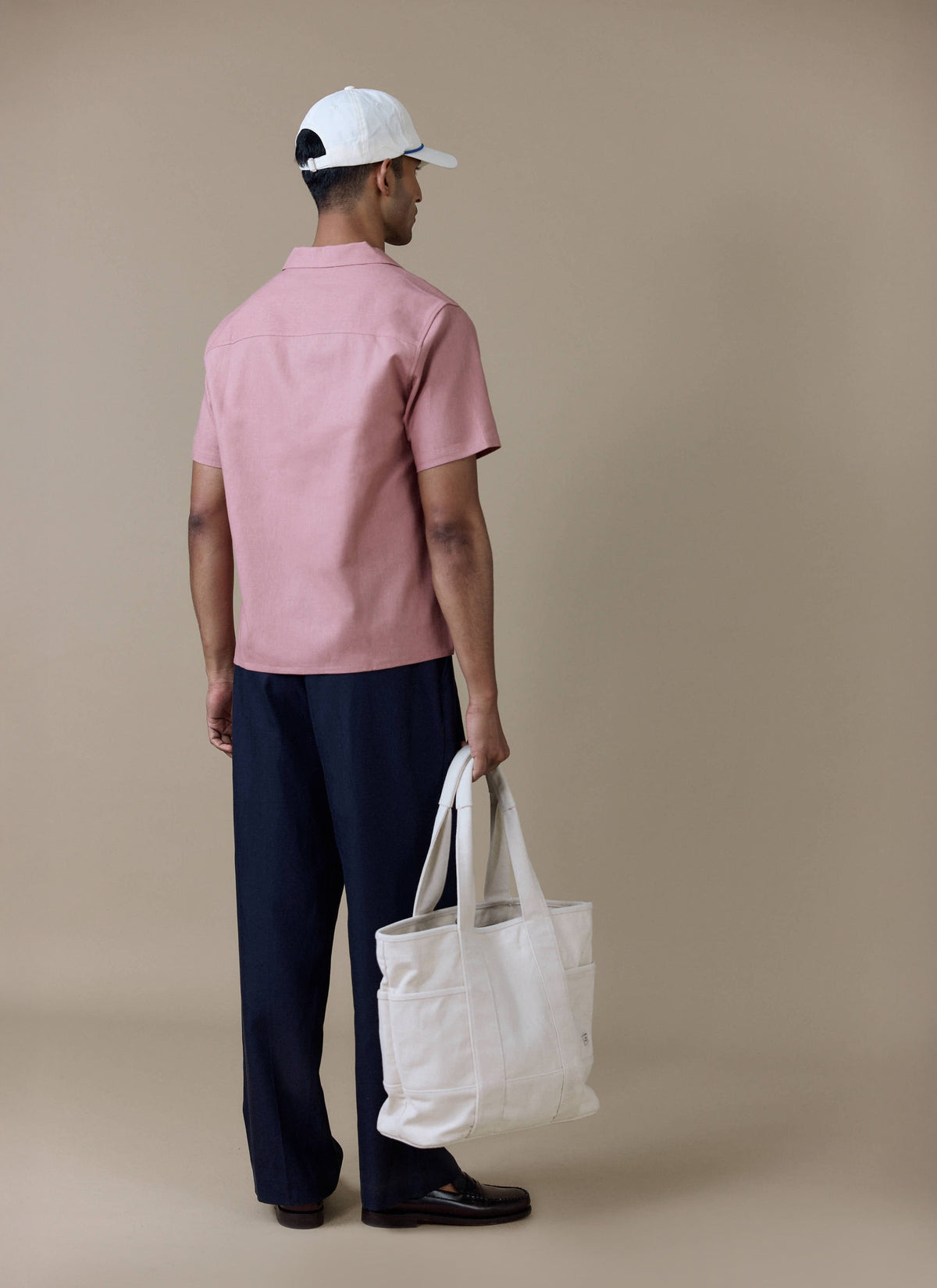 Men's Short Sleeve Cuban Shirt - Linen Blend - Dusty Pink | Percival