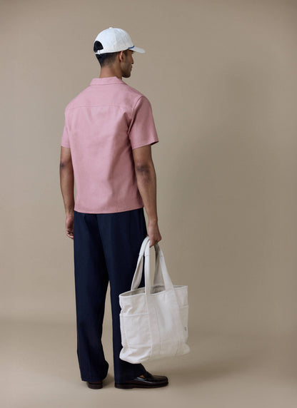 Men's Short Sleeve Cuban Shirt - Linen Blend - Dusty Pink | Percival