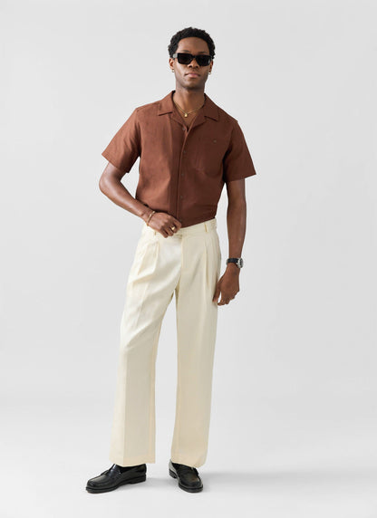 Men's Cuban Collar Shirt - Linen - Brown | Percival