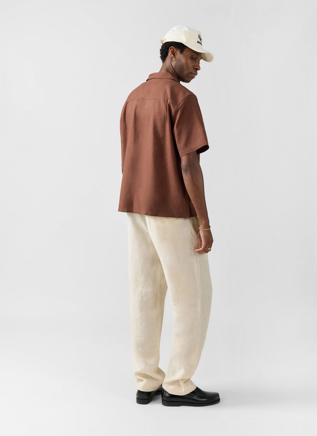 Men's Cuban Collar Shirt - Linen - Brown | Percival