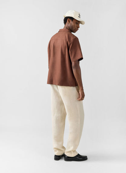 Men's Cuban Collar Shirt - Linen - Brown | Percival