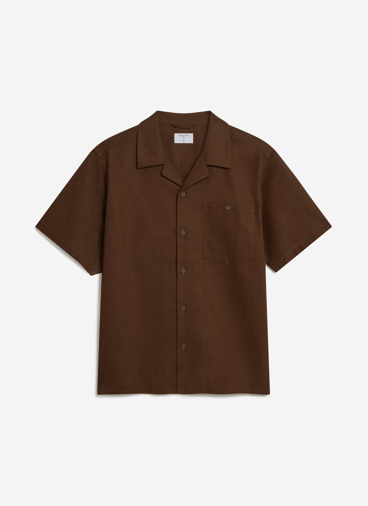 Men's Cuban Collar Shirt - Linen - Brown | Percival