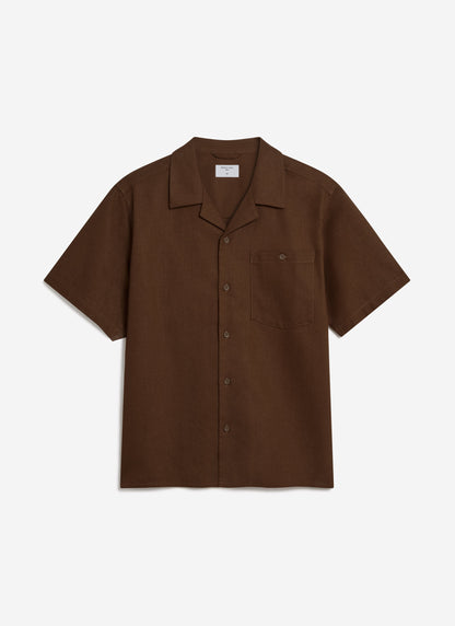 Men's Cuban Collar Shirt - Linen - Brown | Percival