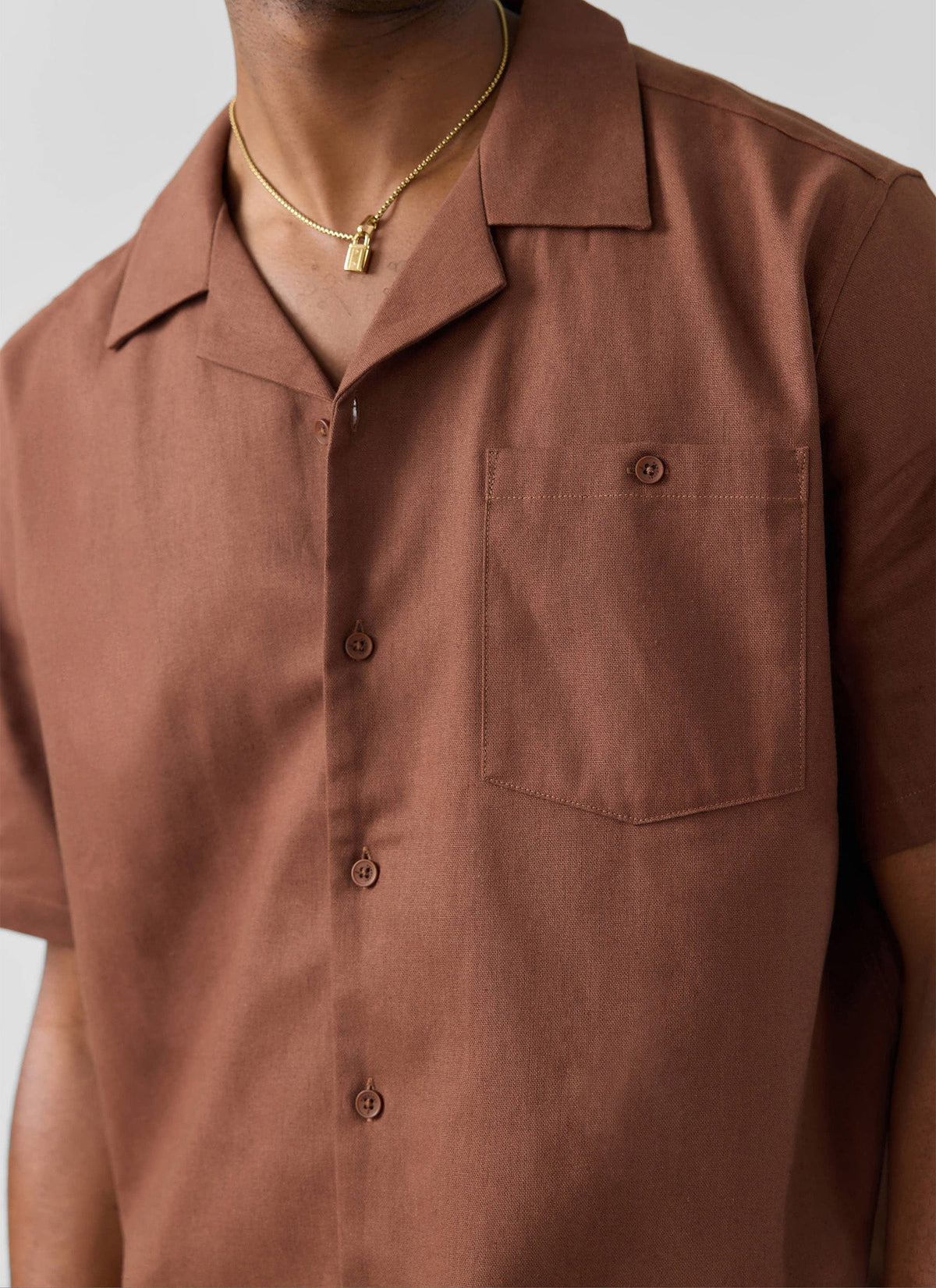 Men's Cuban Collar Shirt - Linen - Brown | Percival