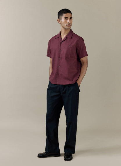 Men's Short Sleeve Cuban Shirt - Linen Blend - Merlot | Percival