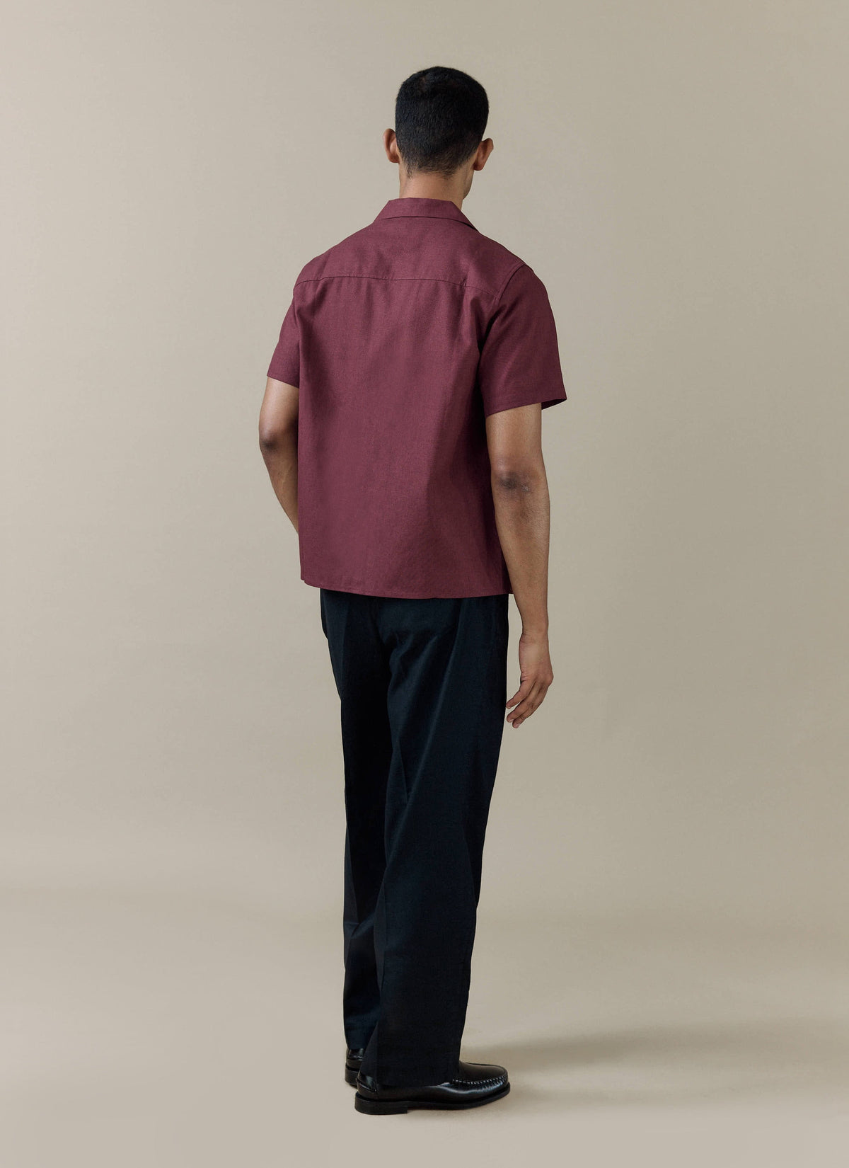 Men's Short Sleeve Cuban Shirt - Linen Blend - Merlot | Percival