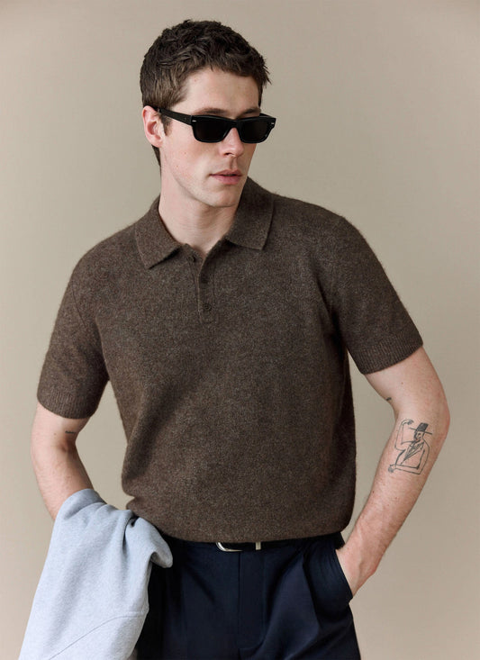 Men's Collins Knitted Polo Shirt - Brown - Yak & Wool | Percival