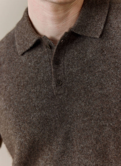 Men's Collins Knitted Polo Shirt - Brown - Yak & Wool | Percival