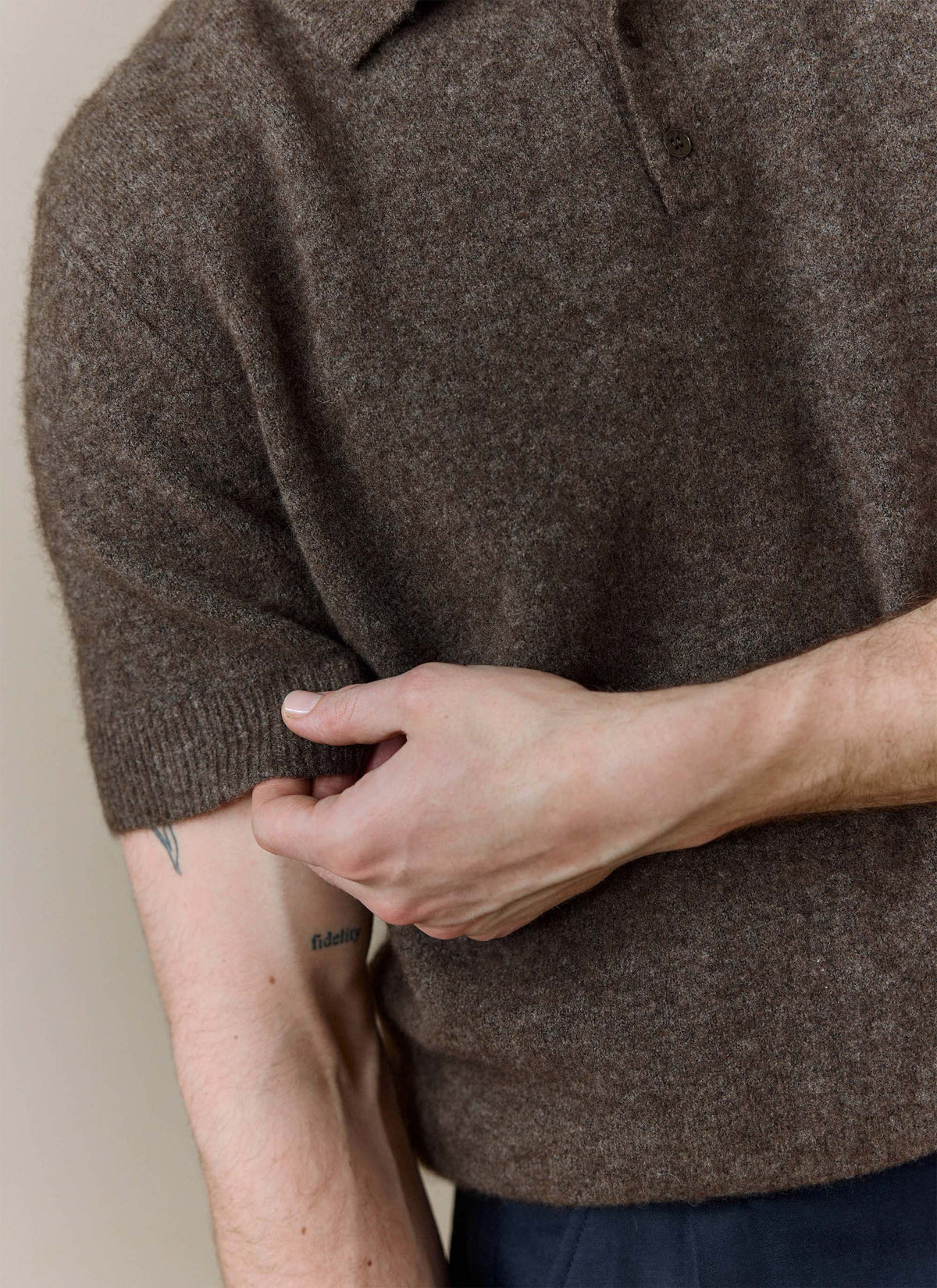 Men's Collins Knitted Polo Shirt - Brown - Yak & Wool | Percival