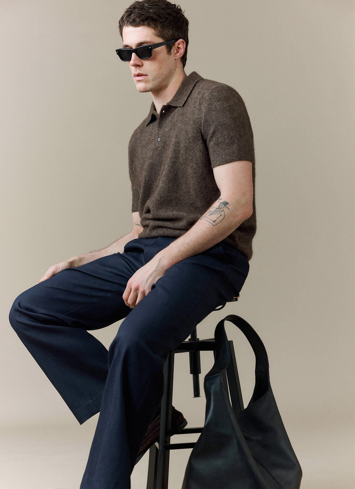 Men's Collins Knitted Polo Shirt - Brown - Yak & Wool | Percival