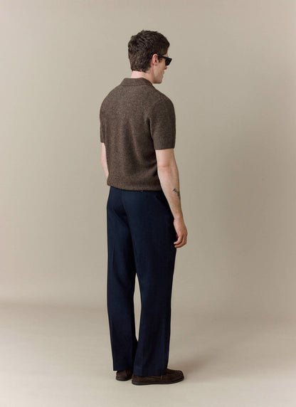 Men's Collins Knitted Polo Shirt - Brown - Yak & Wool | Percival