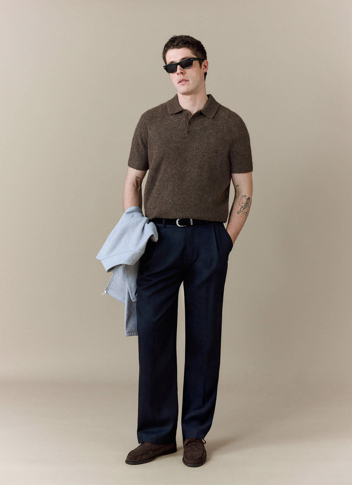 Men's Collins Knitted Polo Shirt - Brown - Yak & Wool | Percival