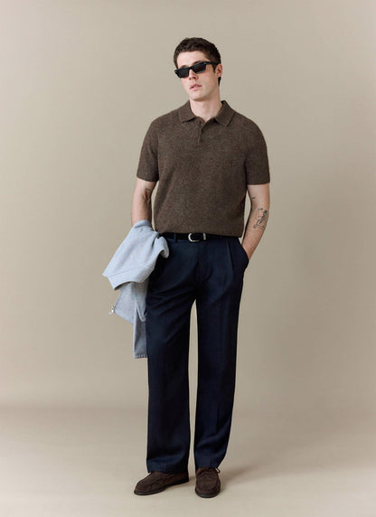 Men's Collins Knitted Polo Shirt - Brown - Yak & Wool | Percival
