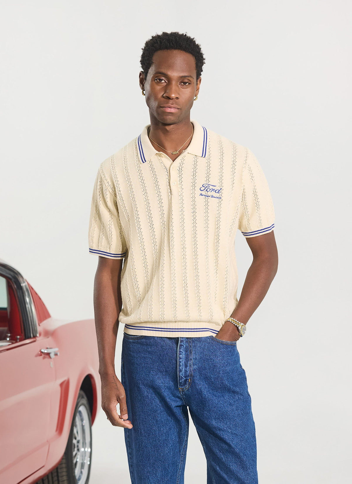 Men's Knitted Polo - Dealership x Ford - Cream | Percival