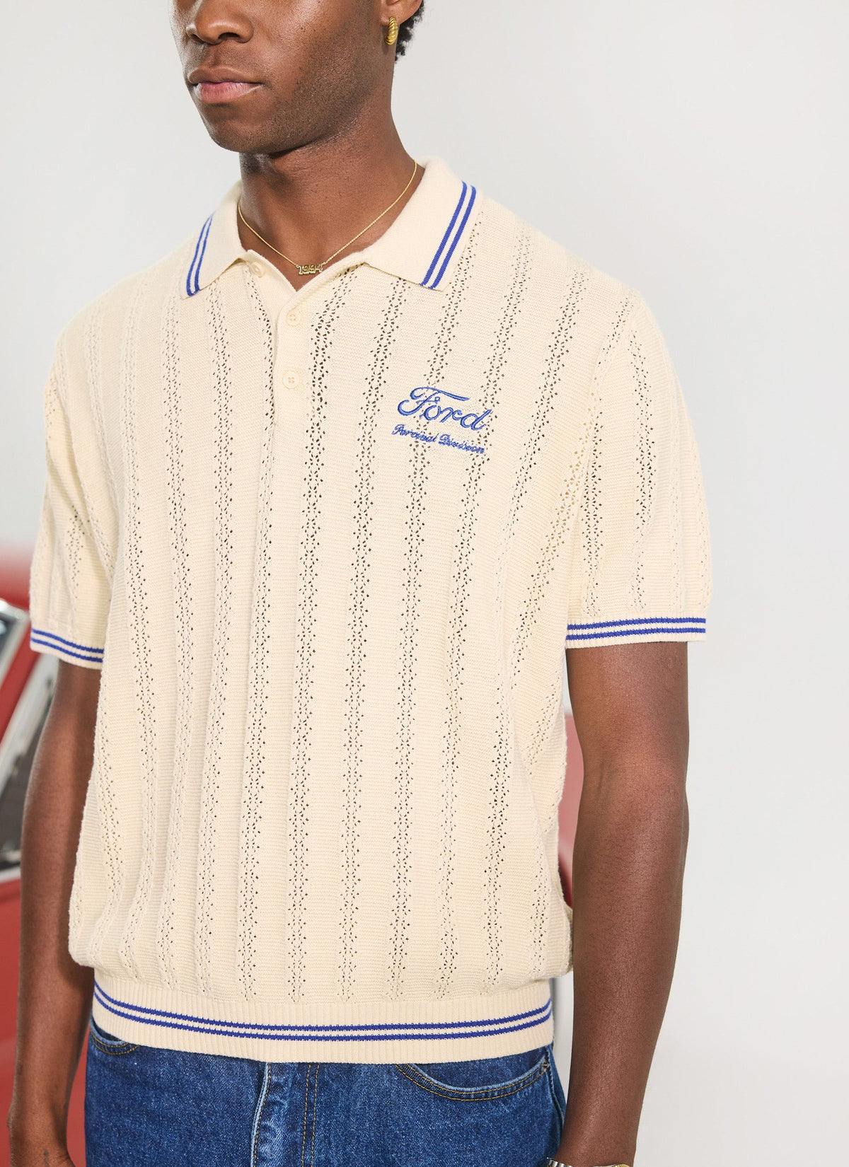 Men's Knitted Polo - Dealership x Ford - Cream | Percival