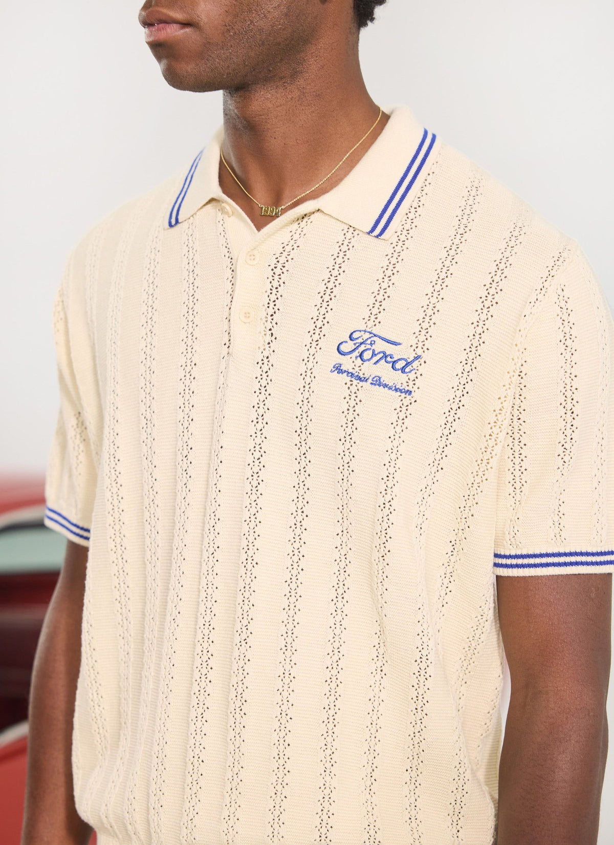 Men's Knitted Polo - Dealership x Ford - Cream | Percival