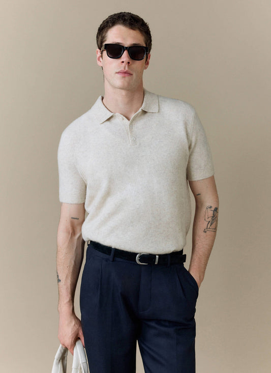 Men's Collins Knitted Polo Shirt - Cream - Yak & Wool | Percival