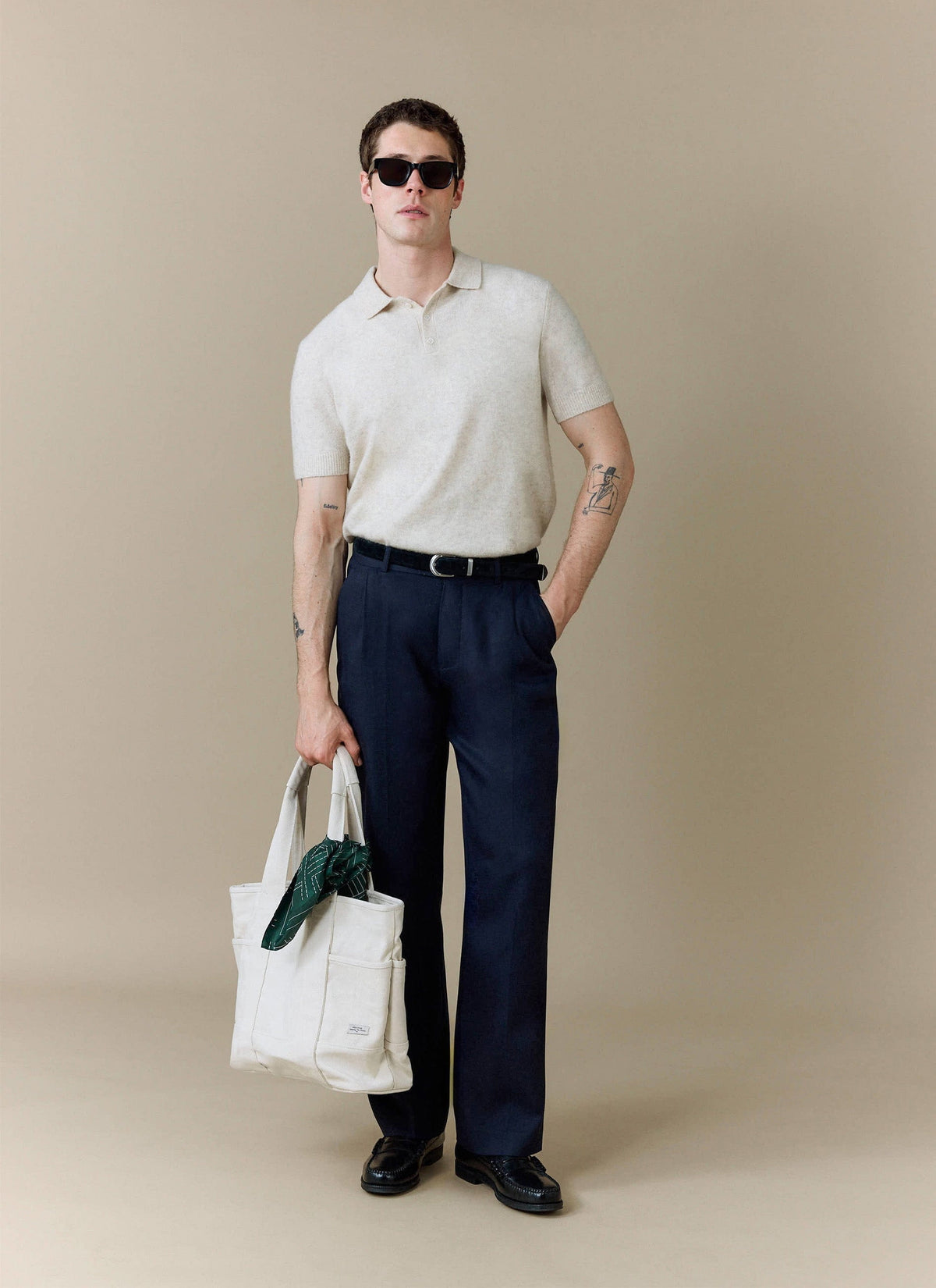 Men's Collins Knitted Polo Shirt - Cream - Yak & Wool | Percival