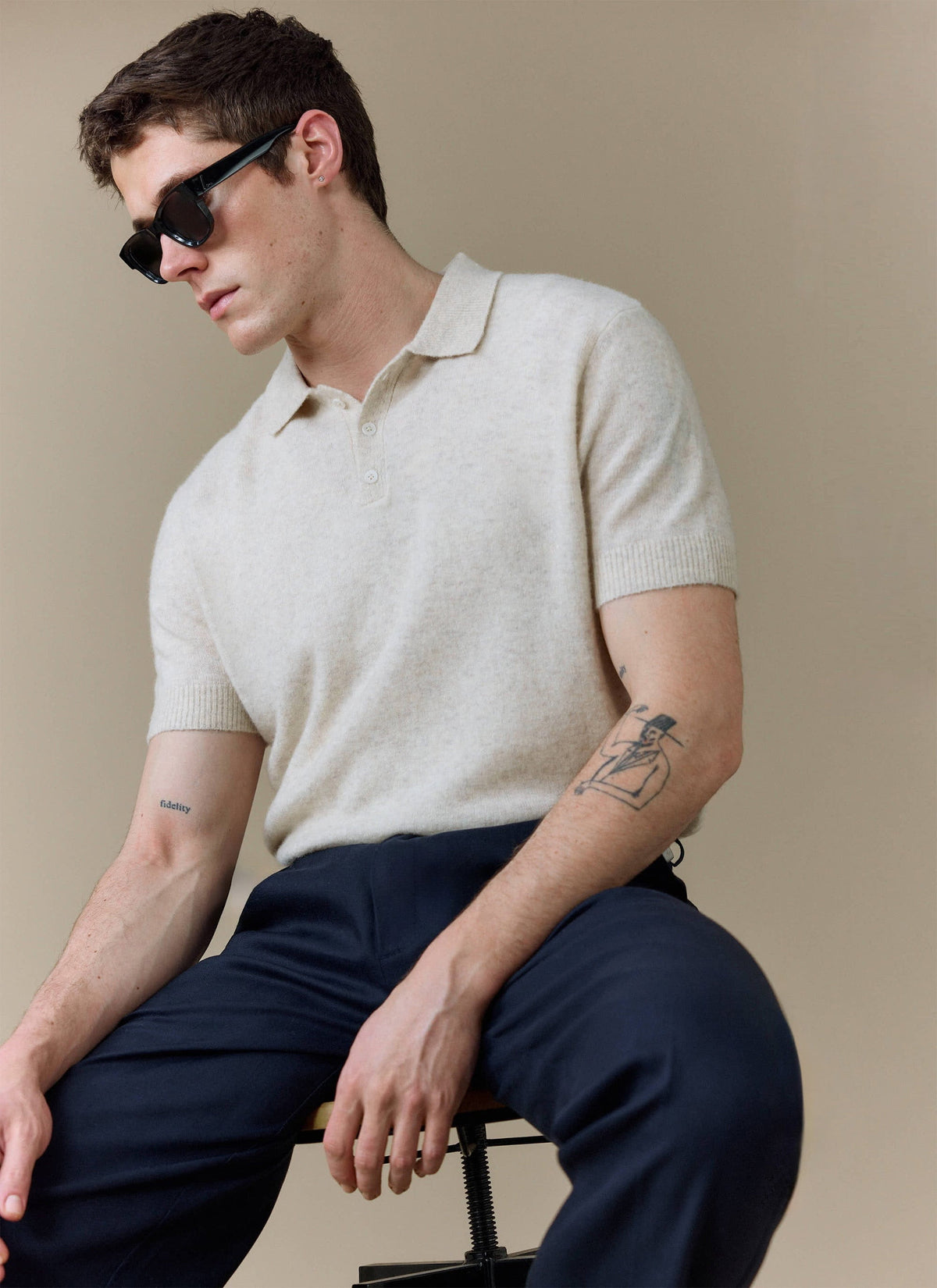 Men's Collins Knitted Polo Shirt - Cream - Yak & Wool | Percival