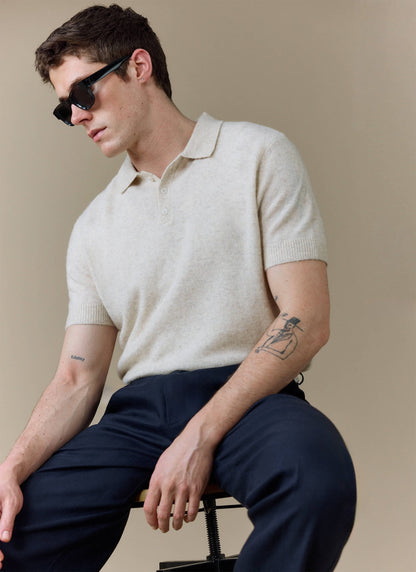 Men's Collins Knitted Polo Shirt - Cream - Yak & Wool | Percival